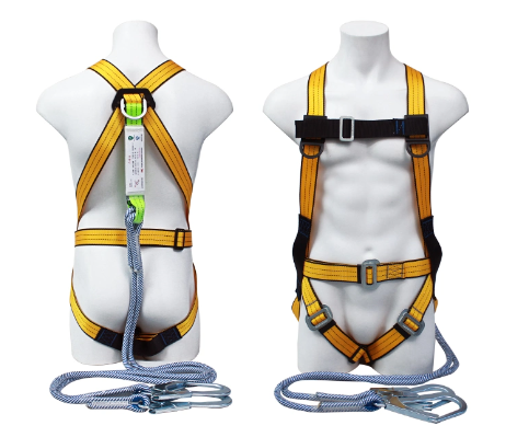 PPE PLUS Full Body Fall Protection Electrician Construction 5 Point Safety Belt Harness with Lanyard